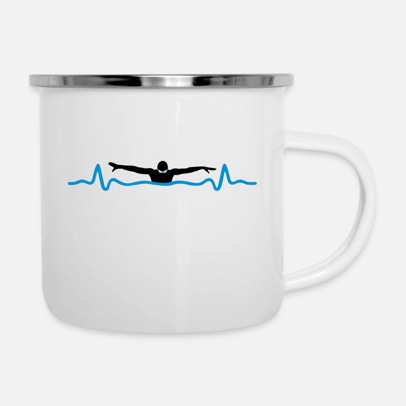 Schwimmen und Herzschlag - Emaille-Tasse - Weiß