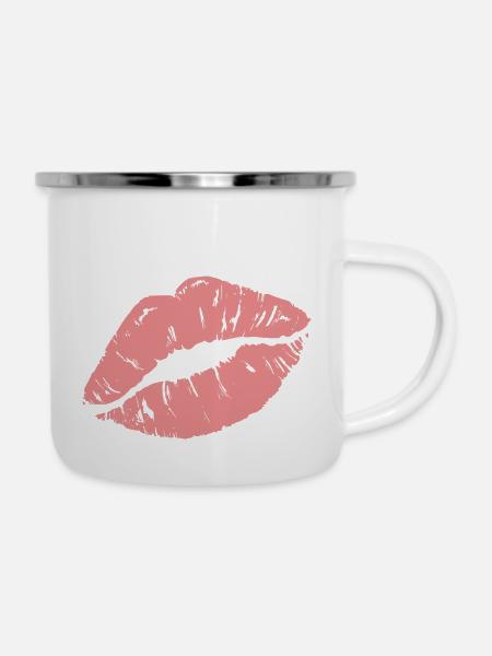 Print "Kiss My Lips" - Emaille-Tasse - Weiß