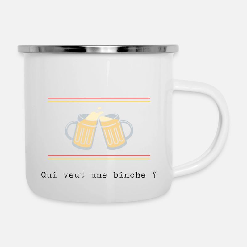 Qui veut une binche ? - Tasse émaillée - blanc