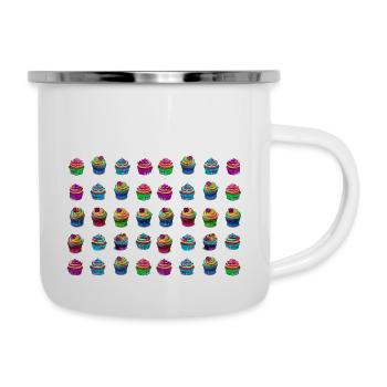 Viele bunte Muffins Törtchen - Emaille-Tasse - Weiß - Rechts