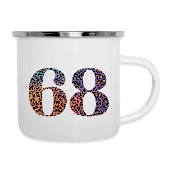 68. Geburtstag Leopard - Emaille-Tasse - Weiß - Rechts