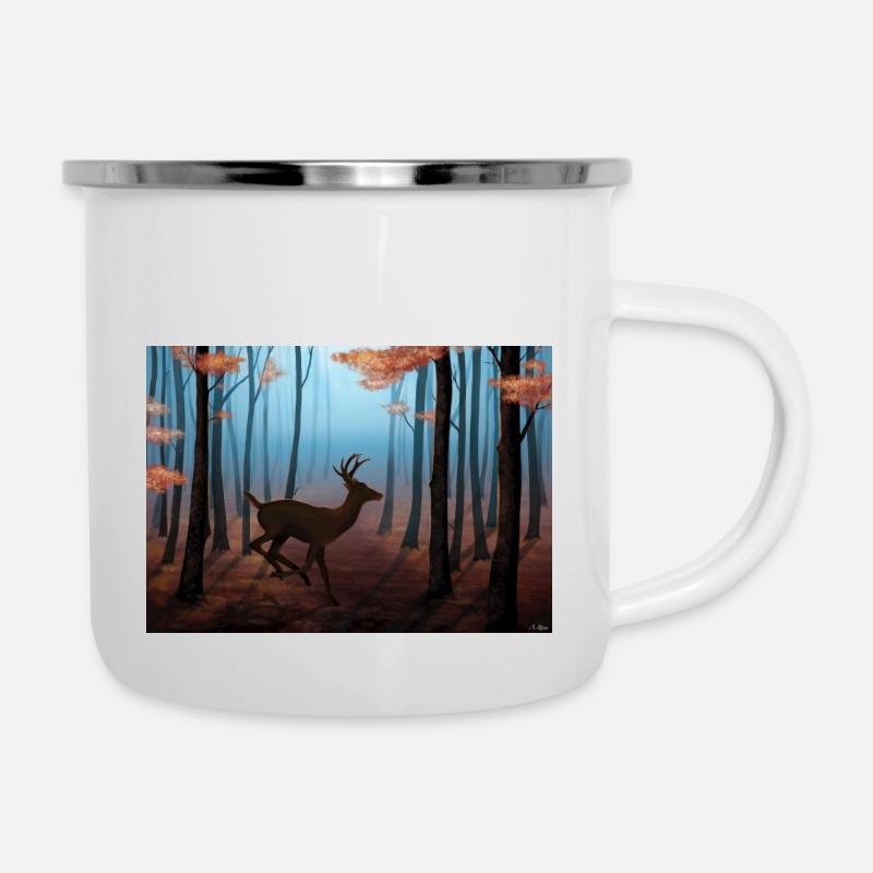 Cerf galopant dans un forêt d'automne - Tasse émaillée - blanc