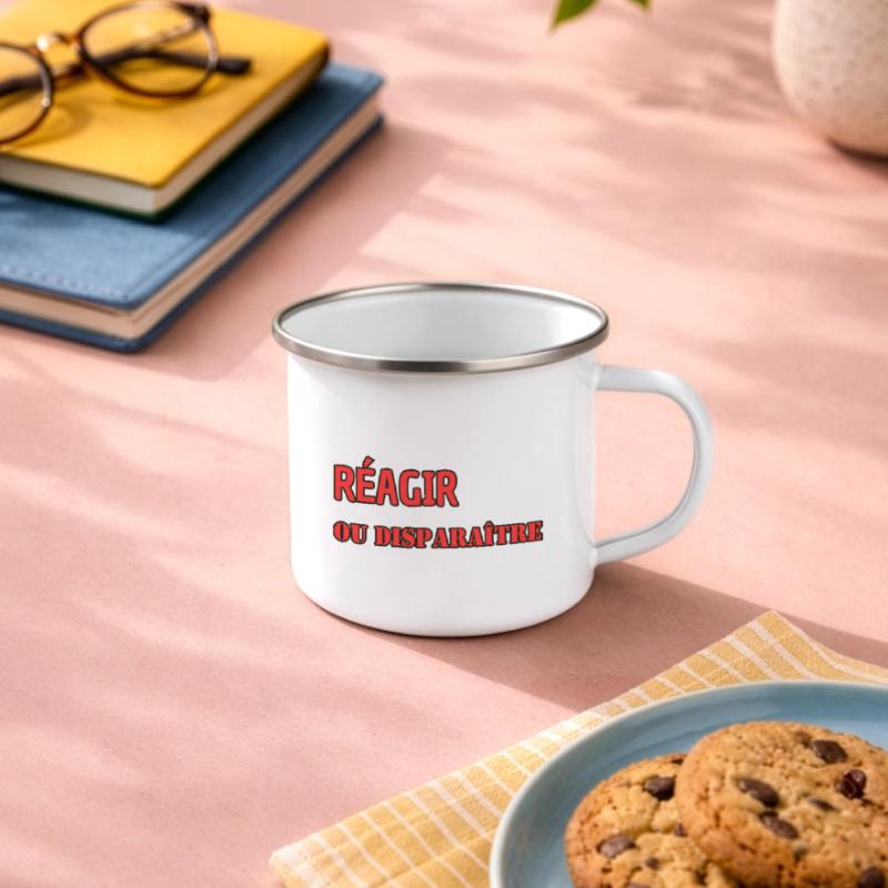 Reagieren oder verschwinden Emaille-Tasse