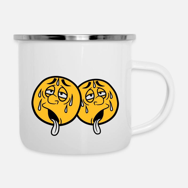 2 freunde team paar gesicht comic cartoon kreis ru - Emaille-Tasse - Weiß
