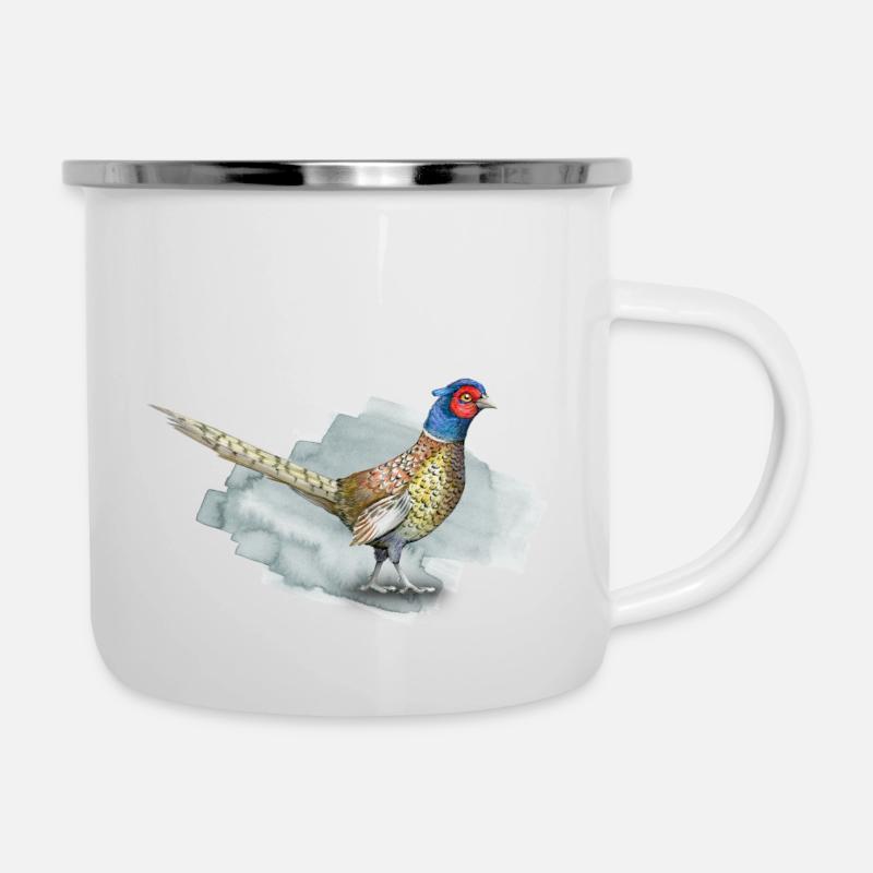 Fasan mit Buntstift - Emaille-Tasse - Weiß