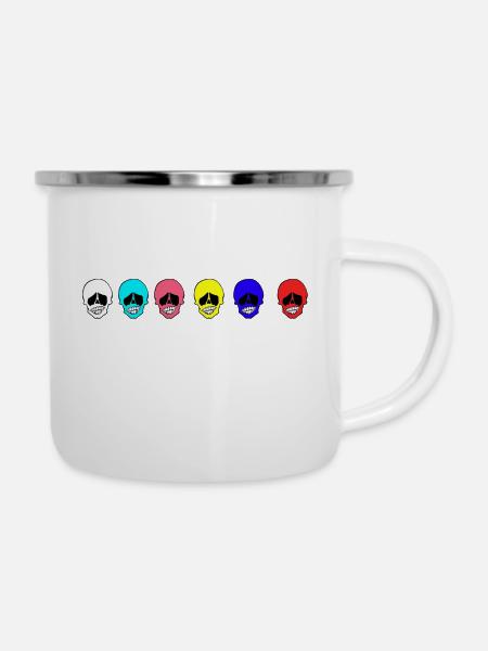 Bunte Köpfe - Emaille-Tasse - Weiß