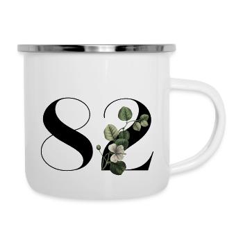 Numéro 82 floral vert - 82e anniversaire floral - Tasse émaillée - blanc - Droite