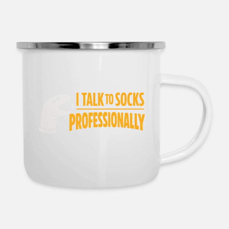 Talking to Socks | Sock Puppet Humor - Camper Mug - white