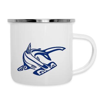 Hai Hammer blau - Emaille-Tasse - Weiß - Rechts