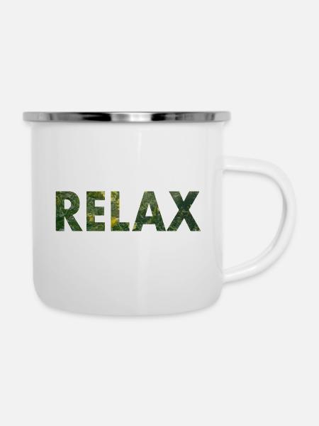 RELAX-Wort mit Foto - Emaille-Tasse - Weiß