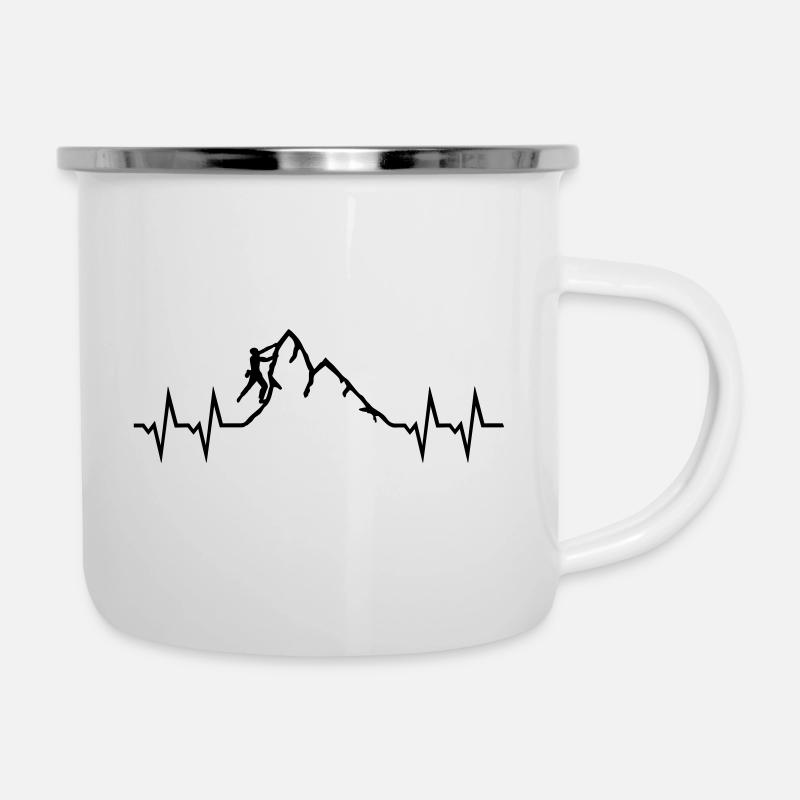 Kletterer, Berg und EKG Herzschlag, Klettern - Emaille-Tasse - Weiß