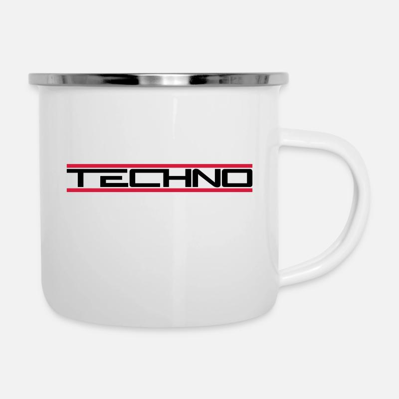 Techno Rote Balken - Emaille-Tasse - Weiß