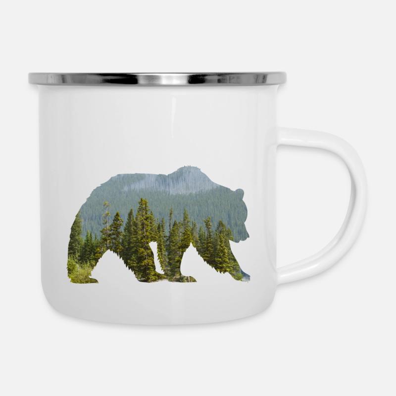 Bär im bergigen Wald Silhouette - Emaille-Tasse - Weiß
