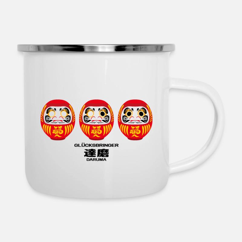 Daruma - Glücksbringer - Emaille-Tasse - Weiß