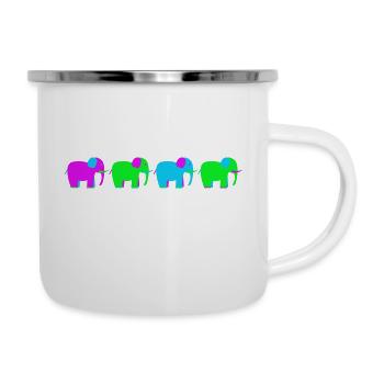 vier bunte Elefanten - Emaille-Tasse - Weiß - Rechts