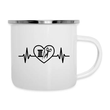 Bobine à coudre Aiguille Ciseaux Coeur - Tasse émaillée - blanc - Droite
