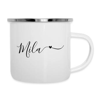 Mila Name Vorname Dekorativ - Emaille-Tasse - Weiß - Rechts