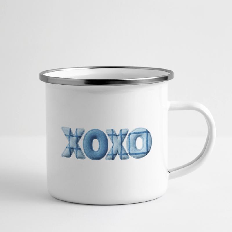 XOXO Patchwork Look mit Stoff Optik Emaille-Tasse