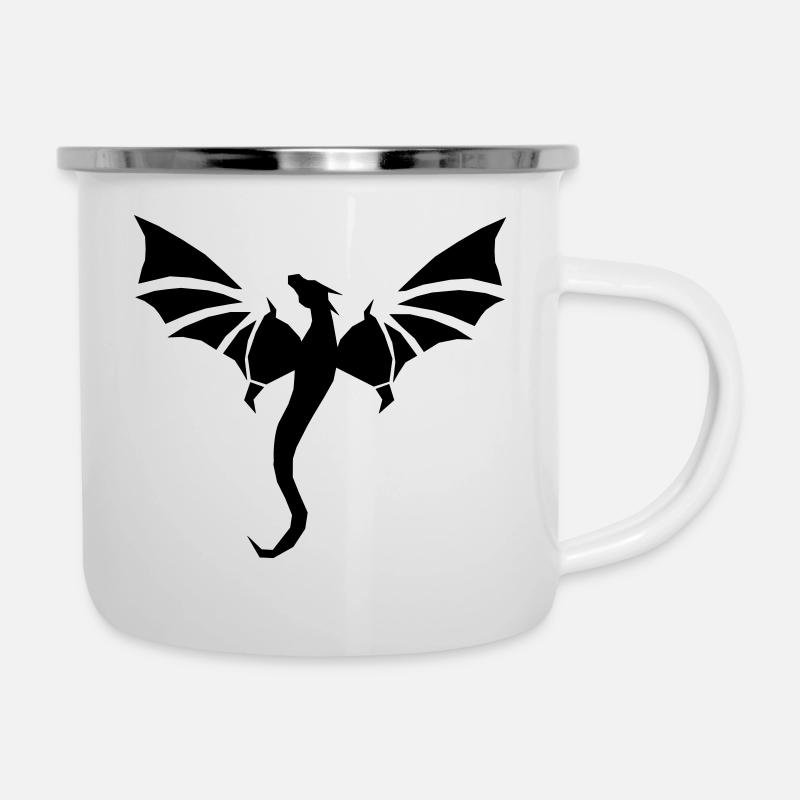 Schwarzer Drache - Emaille-Tasse - Weiß