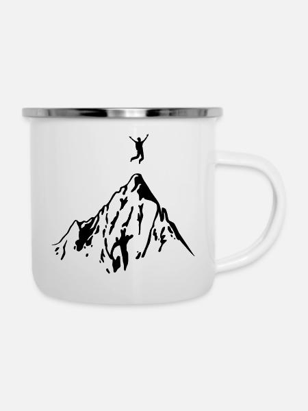 Bergsteiger erreicht Gipfel - Emaille-Tasse - Weiß
