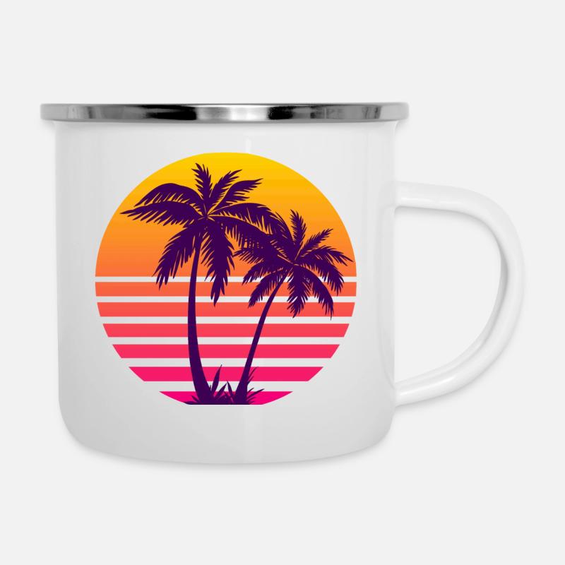 Dépasser les palmiers rétro de soleil - Tasse émaillée - blanc