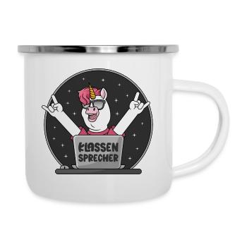 Klassen Sprecher Schule Einhorn PC Klassensprecher - Emaille-Tasse - Weiß - Rechts