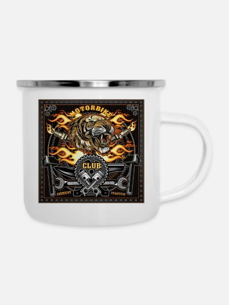 Tiger Biker - Emaille-Tasse - Weiß