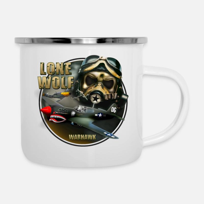 P40 Warhawk Loup solitaire - Tasse émaillée - blanc