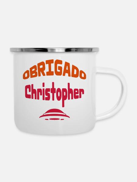 Obrigado Christopher - Emaille-Tasse - Weiß