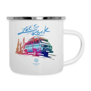 Volkswagen VW Bulli Mit Logo Und Schriftzug - Emaille-Tasse - Weiß - Rechts