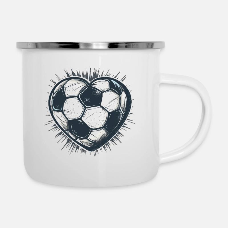 Fußball Herz - Emaille-Tasse - Weiß