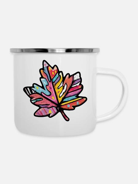 Ahorn Blatt Bunt Herbst - Emaille-Tasse - Weiß