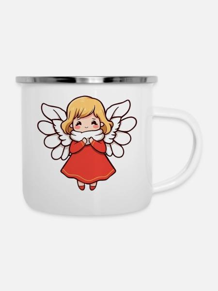 Engel - Emaille-Tasse - Weiß