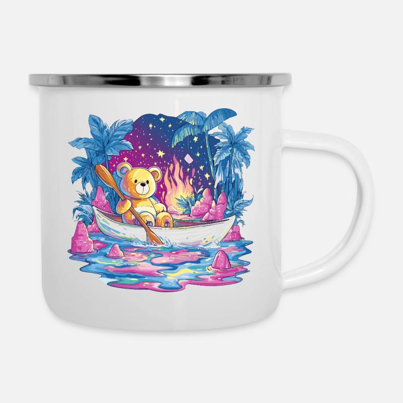 Teddy Boat Dream Under Starry Sky - Camper Mug - white