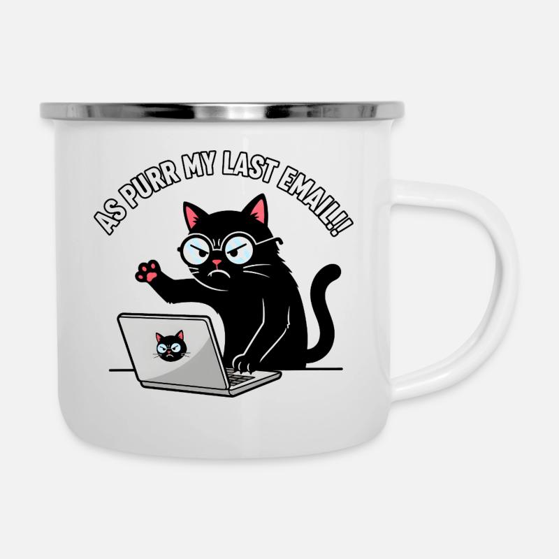Alors que mon dernier e-mail Dessin de chat drôle - Tasse émaillée - blanc