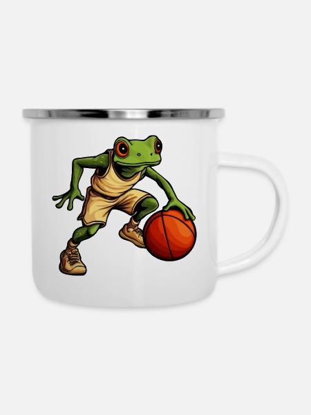Basketball Frosch - Emaille-Tasse - Weiß