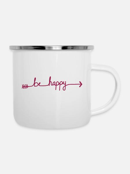Be Happy - Emaille-Tasse - Weiß