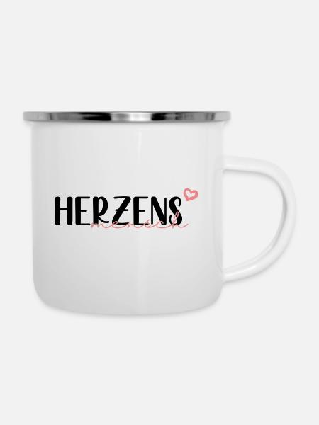 Herzensmensch - Emaille-Tasse - Weiß