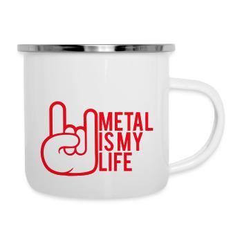 Metal Is My Life Hard Rock Cornes Bande Dessinée Geste de la Main - Tasse émaillée - blanc - Droite