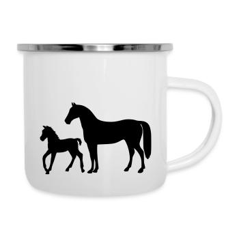 Cheval avec poulain - Tasse émaillée - blanc - Droite