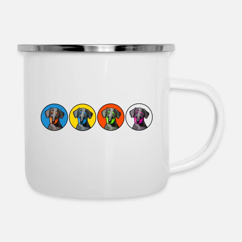 Four dachshunds colored in circles - Camper Mug - white