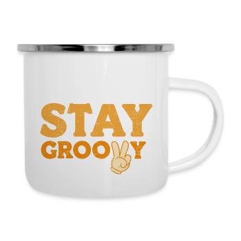 Stay Groovy Peace Hand Comic Hippie-Festival 70er Jahre - Emaille-Tasse - Weiß - Rechts