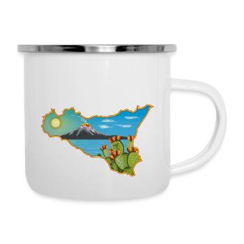 Etna panorama on the map of Sicily - Camper Mug - white - Right