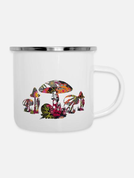 Pilze - Emaille-Tasse - Weiß