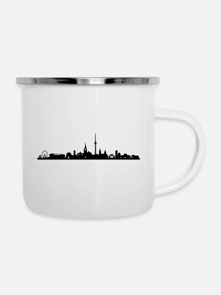 Skyline Stuttgart - Emaille-Tasse - Weiß