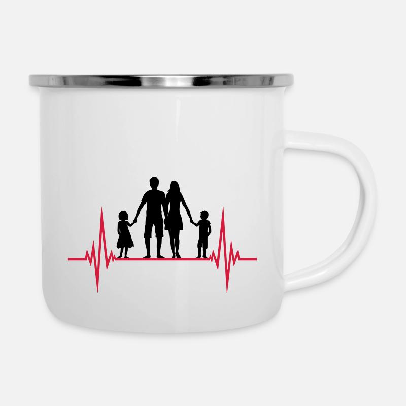 frequenz familie herzschlag puls vatertag 2 kinder - Emaille-Tasse - Weiß