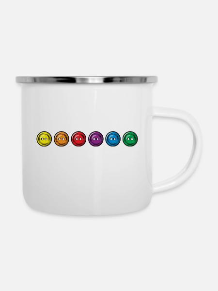 Bunte Knöpfe - nebeneinander - Emaille-Tasse - Weiß