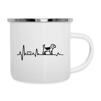 Beagle süßer Hund Herzfrequenz Herzschlag Liebe - Emaille-Tasse - Weiß - Rechts