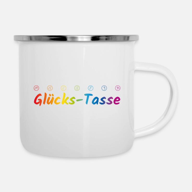 Glücks-Tasse - Emaille-Tasse - Weiß