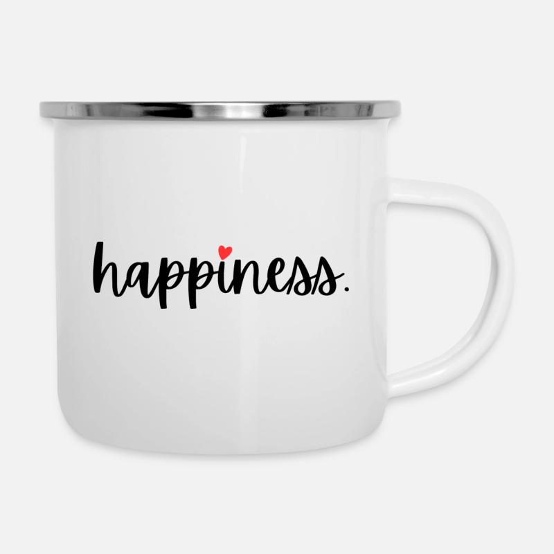happiness - Emaille-Tasse - Weiß